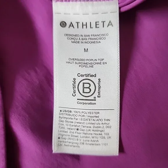 Athleta Oversized Poplin Top Button Up Shirt Size M Jazzy Purple Long Sleeve - Picture 4 of 8